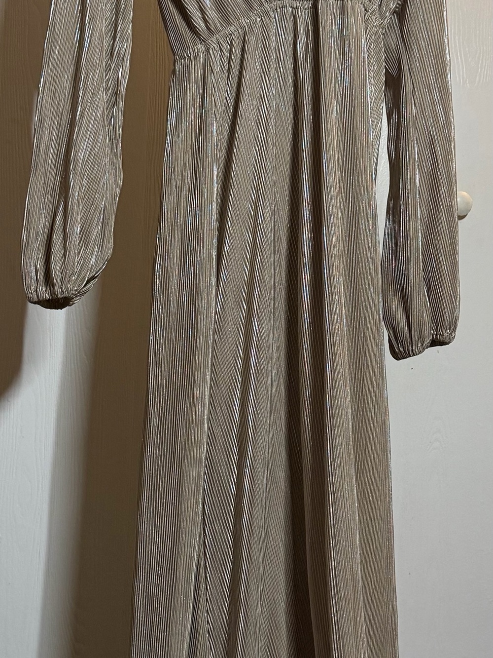 Baltic Born Metallic Taupe Pleated Long-Sleeve Maxi Dress